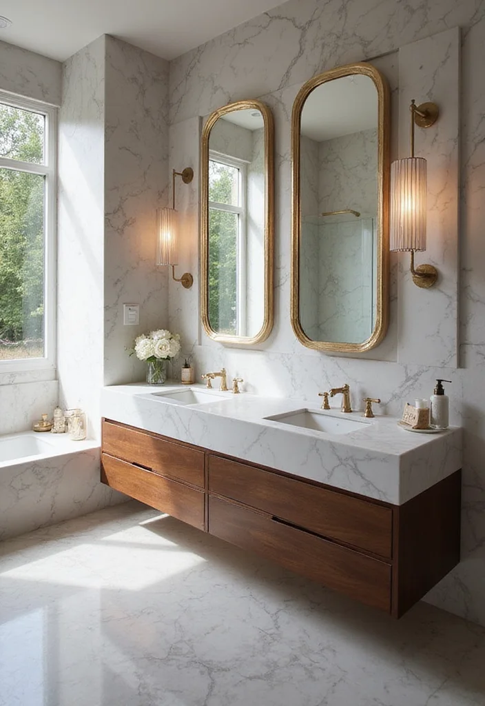 14 Powder Bathroom Vanity Ideas For Small Stylish Rooms - 14. Luxurious Marble Countertops