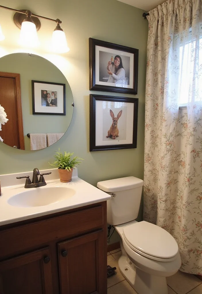 14 Romantic Bathroom Ideas With Soft Mood - 10. Personal Touches With Art