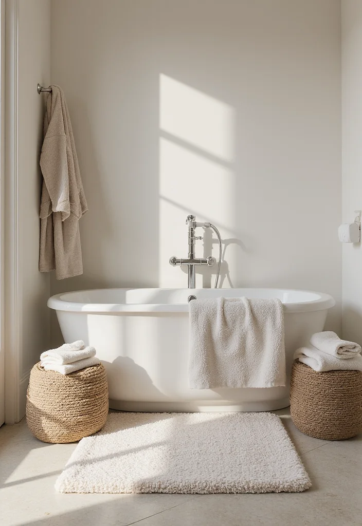 14 Romantic Bathroom Ideas With Soft Mood - 2. Cozy Textiles for a Warm Feel