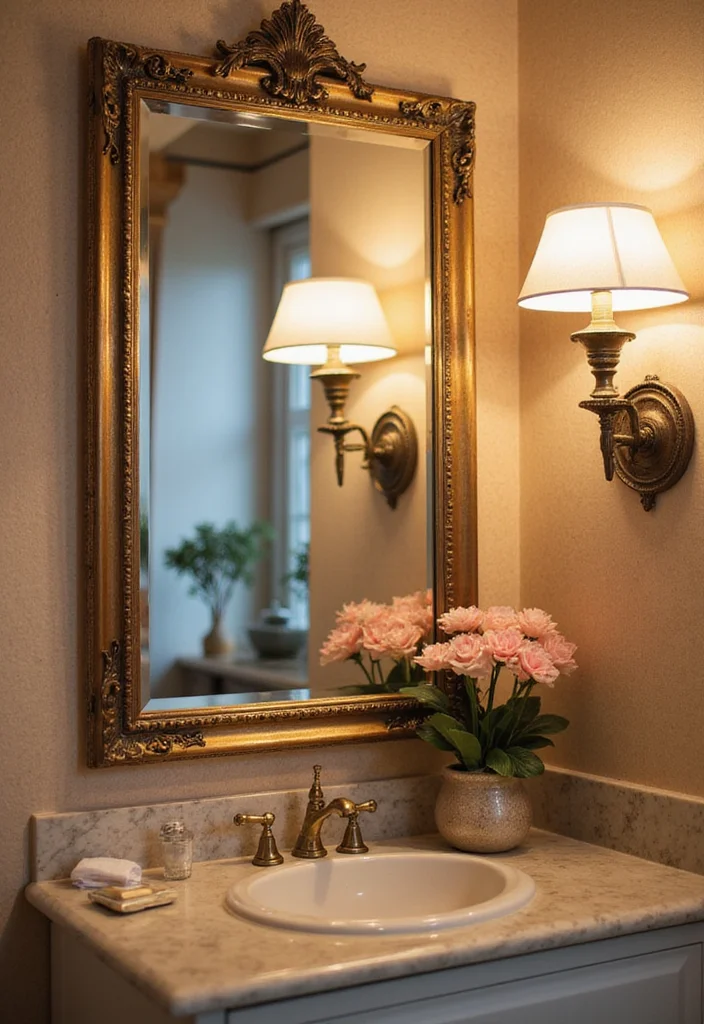 14 Romantic Bathroom Ideas With Soft Mood - 7. Elegant Mirrors for a Touch of Glamour