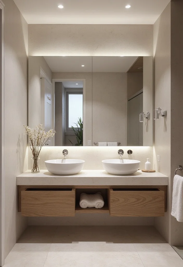 14 Single Vanity Bathroom Ideas That Maximize Space - 10. Dual Use Space with Mirrors