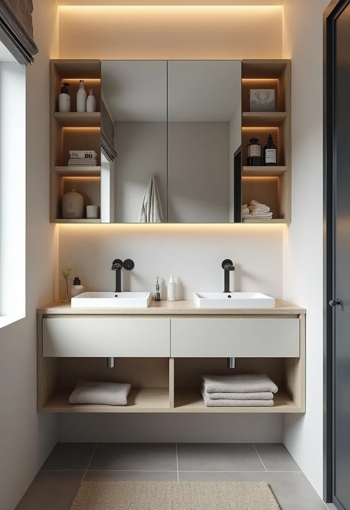 14 Single Vanity Bathroom Ideas That Maximize Space - 4. Stylish Double Duty Vanities