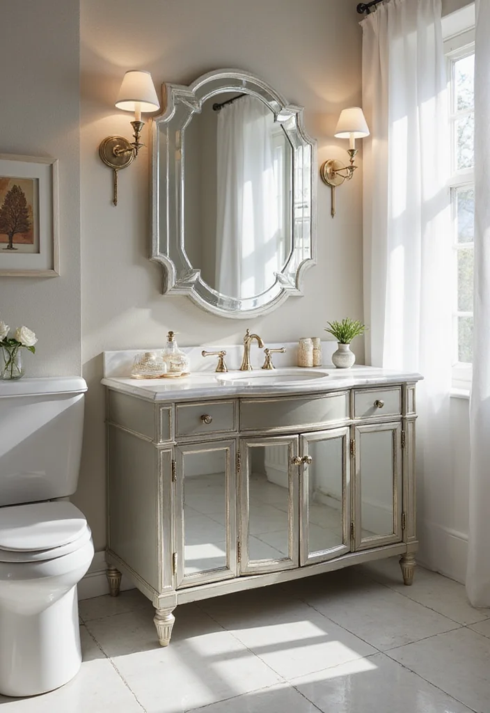 14 Single Vanity Bathroom Ideas That Maximize Space - 5. Mirrored Vanities for Light Reflection