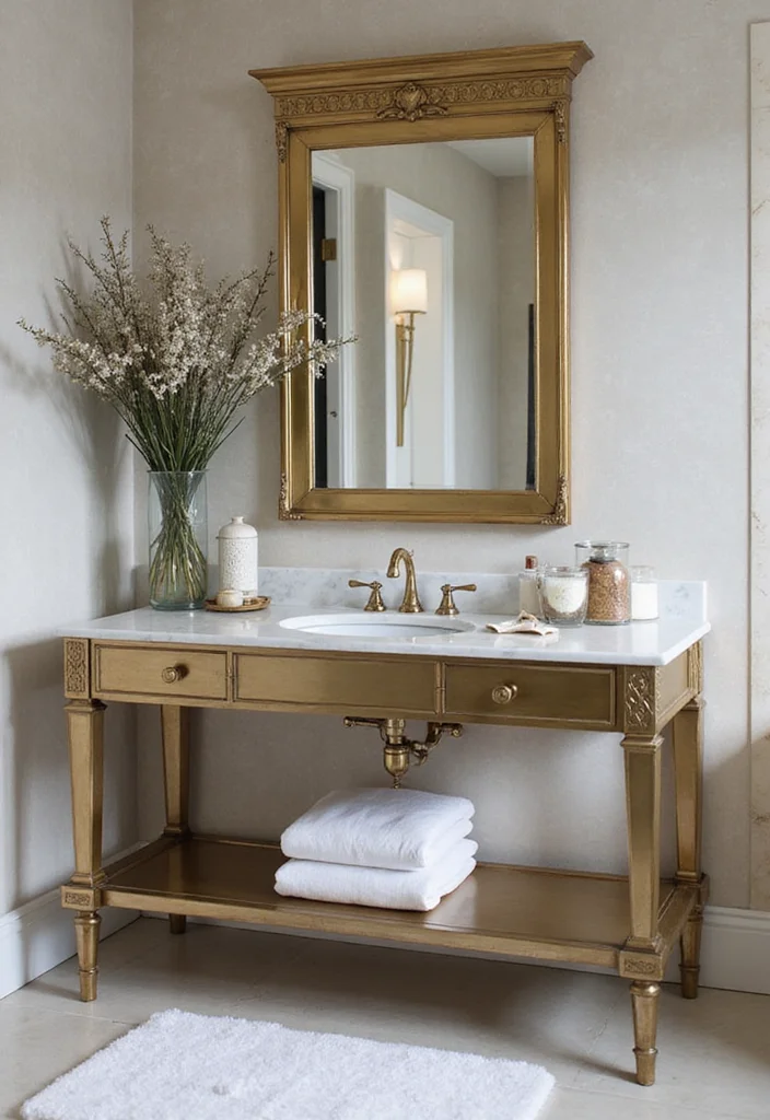 15 Bathroom Console Table Ideas For Stylish Storage - 11. Console Table with a Marble Top