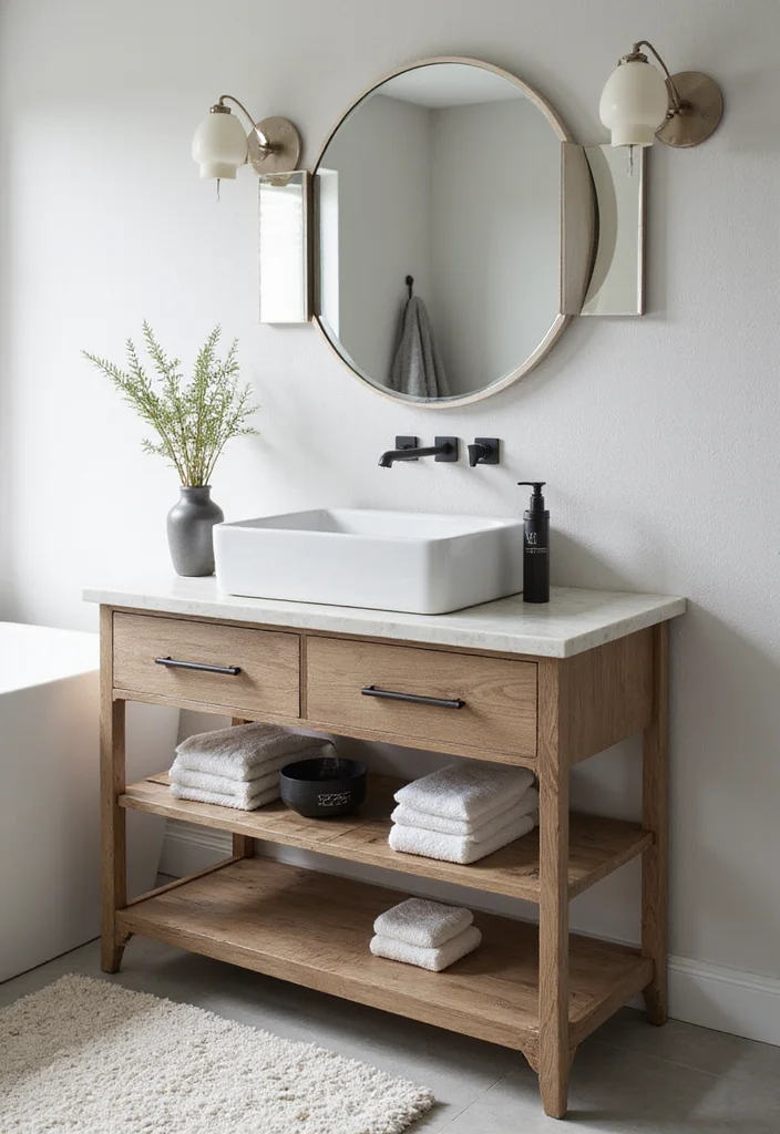 15 Bathroom Console Table Ideas For Stylish Storage - 15. A Dual-Purpose Console Table