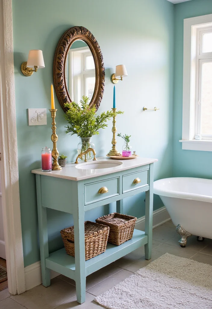 15 Bathroom Console Table Ideas For Stylish Storage - 9. Painted Console Table