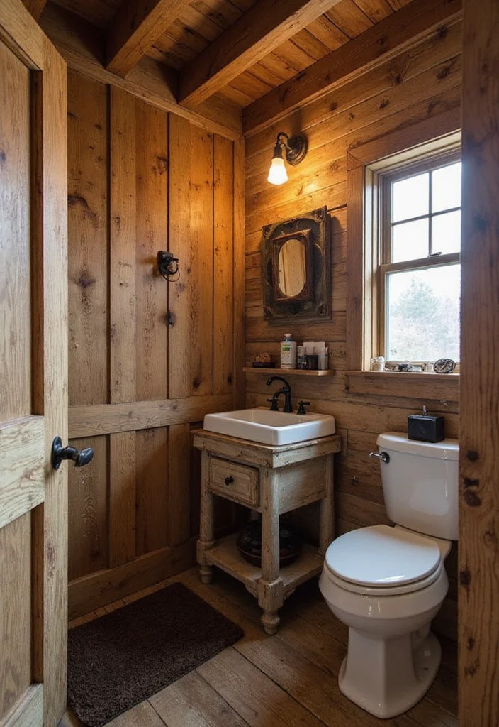 15 Garage Bathroom Ideas For Practical Design - 2. Rustic Charm with Wood Accents