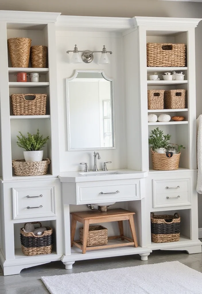 15 Garage Bathroom Ideas For Practical Design - 6. Stylish Storage Solutions