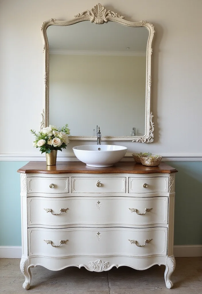 15 Vintage Bathroom Vanity Ideas With Classic Charm - 1. Antique Dresser Turned Vanity