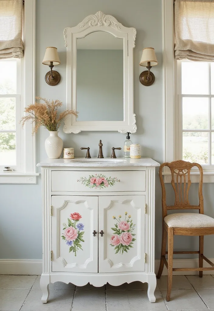 15 Vintage Bathroom Vanity Ideas With Classic Charm - 10. Vintage Floral Vanity