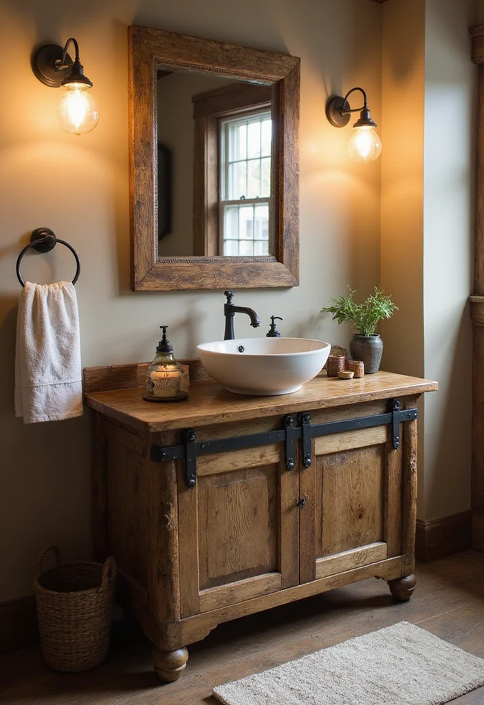 15 Vintage Bathroom Vanity Ideas With Classic Charm - 12. Rustic Barn Door Vanity