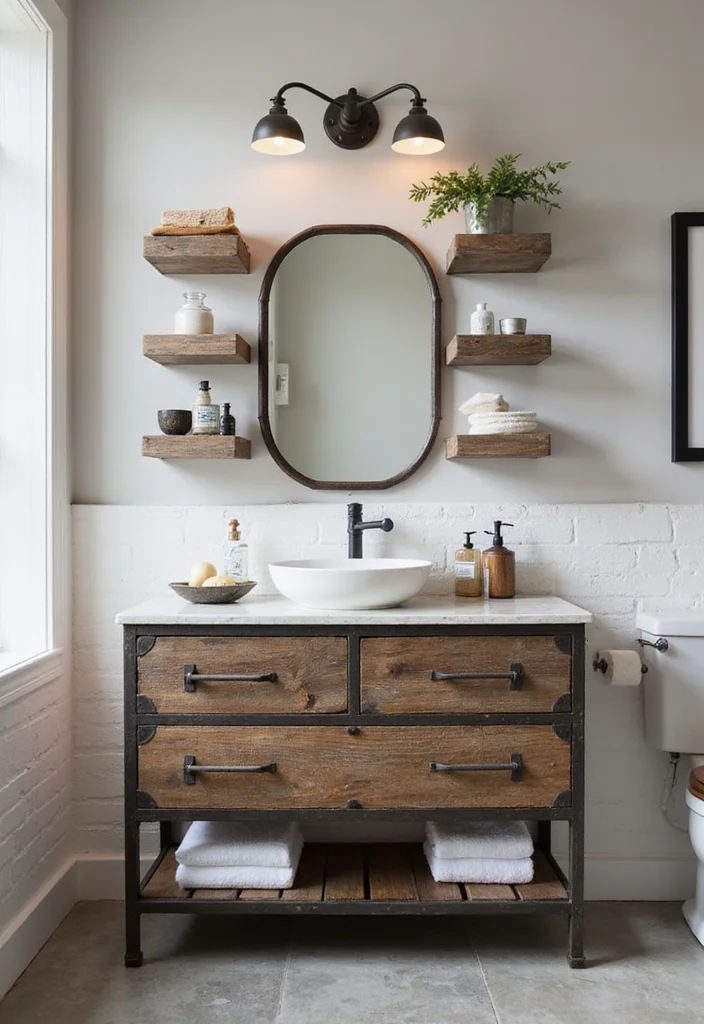 15 Vintage Bathroom Vanity Ideas With Classic Charm - 13. Vintage Industrial Vanity