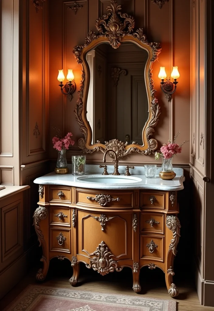 15 Vintage Bathroom Vanity Ideas With Classic Charm - 14. Elegant Victorian Vanity