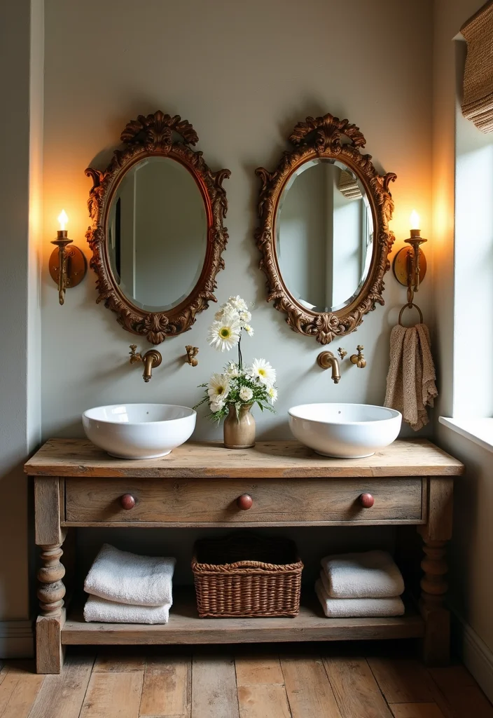 15 Vintage Bathroom Vanity Ideas With Classic Charm - 2. Shabby Chic Double Sink Vanity