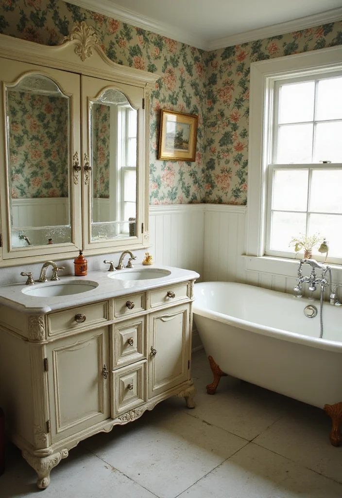 16 Bathroom Ideas With Double Sinks That Work Beautifully - 11. Vintage Charm