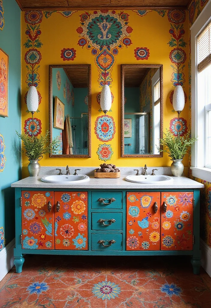 16 Bathroom Ideas With Double Sinks That Work Beautifully - 14. Artistic Flair