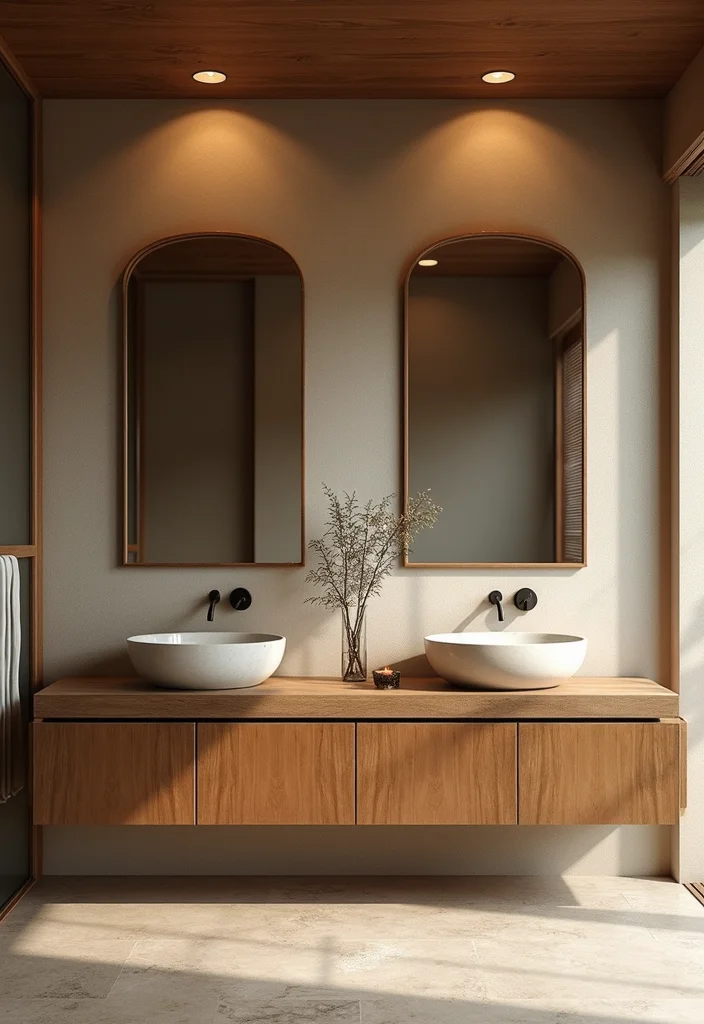16 Bathroom Ideas With Double Sinks That Work Beautifully - 8. Japanese Zen Retreat