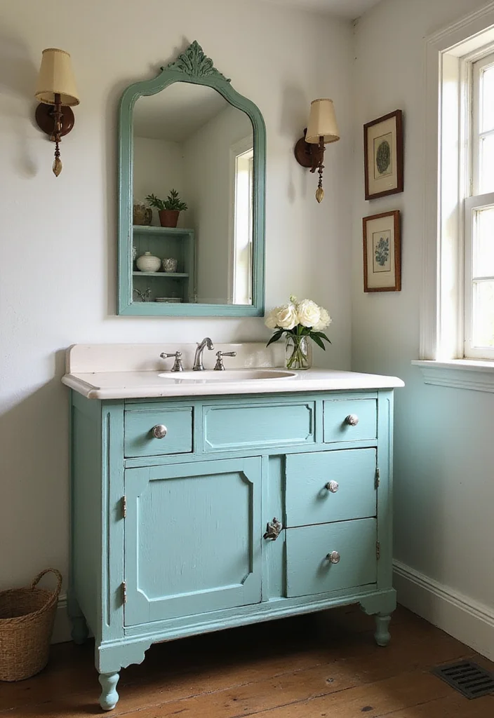 16 Bathroom Ideas With Vanity For Every Style - 3. Vintage Charm with Upcycled Vanities