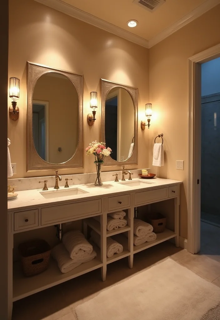 16 Bathroom Vanity Double Sink Ideas That Look Amazing - 14. Layered Lighting