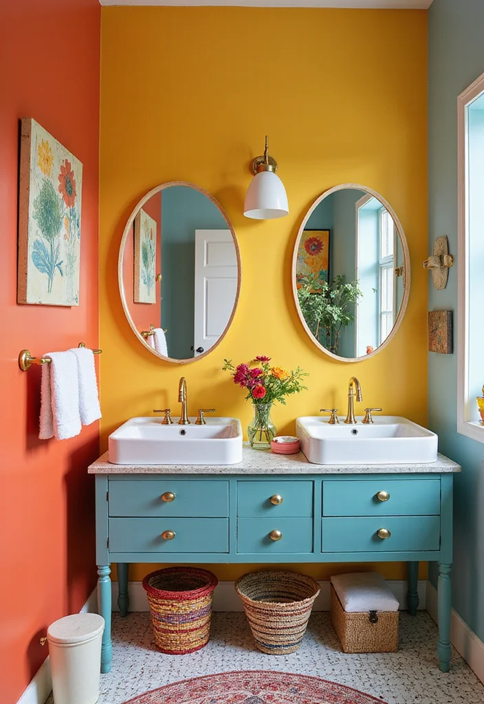 16 Bathroom Vanity Double Sink Ideas That Look Amazing - 4. Bold and Bright Colors