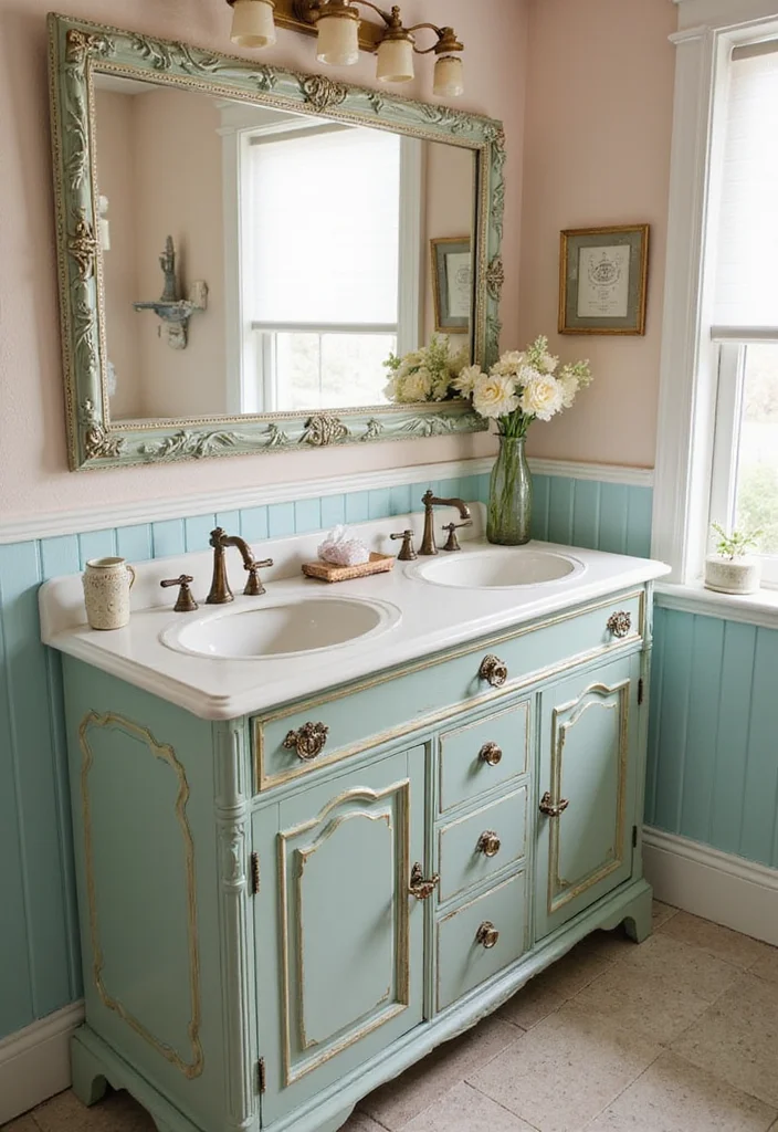 16 Bathroom Vanity Double Sink Ideas That Look Amazing - 6. Vintage Elegance
