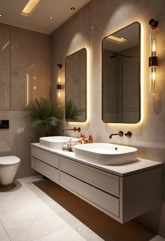 16 Bathroom Vanity Double Sink Ideas That Look Amazing - 9. Contemporary Glam