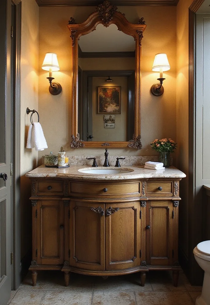 16 Contemporary Bathroom Vanity Ideas For Modern Homes - 4. Vintage-Style Vanities