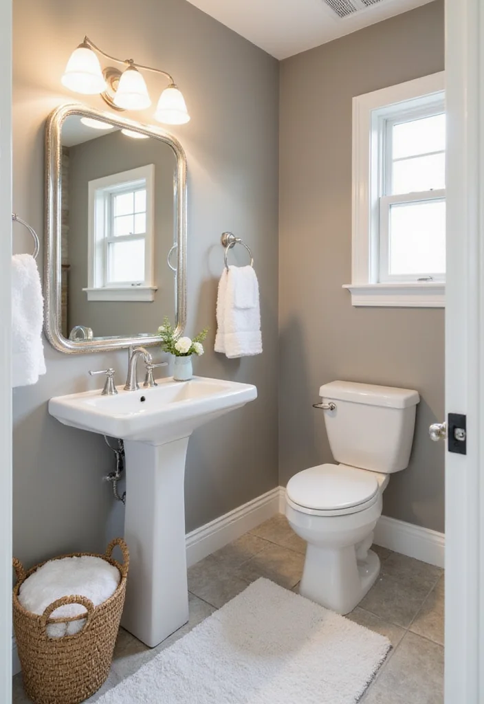17 Taupe Bathroom Ideas With Elegant Warmth - 1. Soft Taupe Walls with White Accents