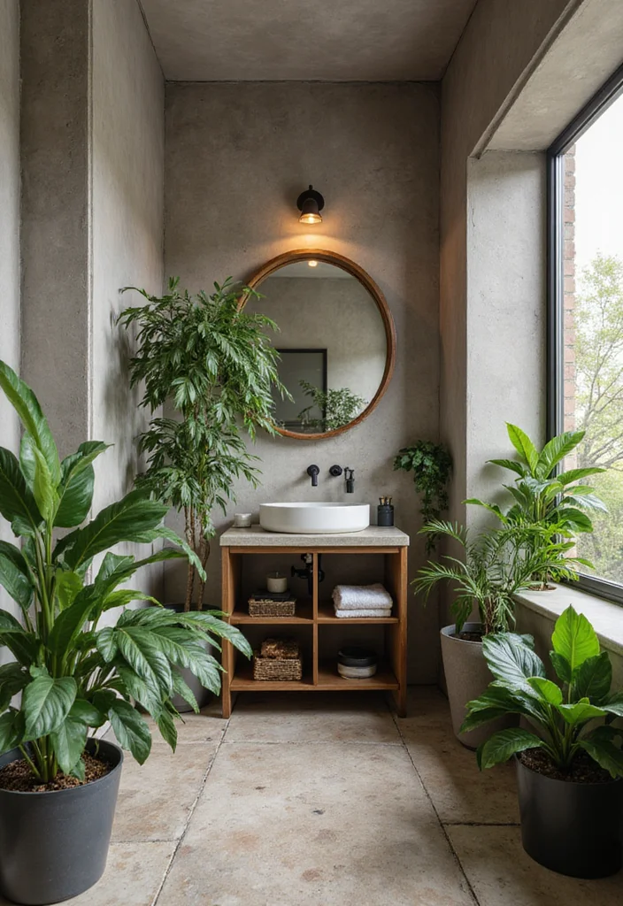 17 Taupe Bathroom Ideas With Elegant Warmth - 14. Taupe Bathroom with Greenery