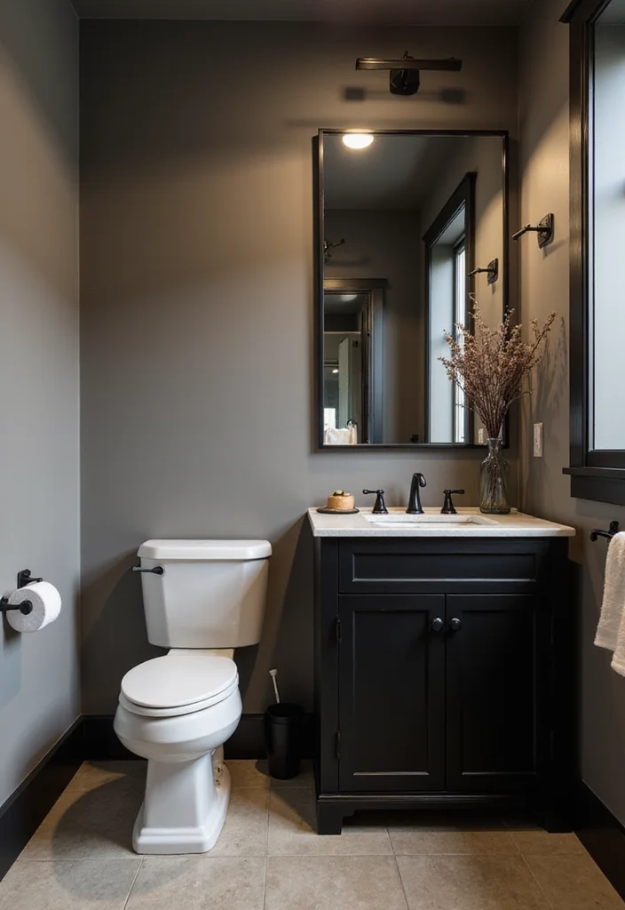 17 Taupe Bathroom Ideas With Elegant Warmth - 15. Taupe and Black Contrast
