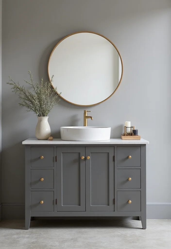 17 Taupe Bathroom Ideas With Elegant Warmth - 3. Elegant Taupe Vanity with Gold Fixtures
