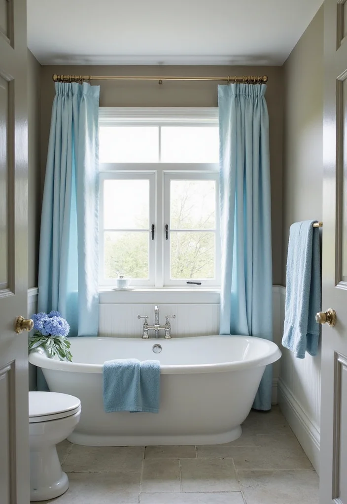 17 Taupe Bathroom Ideas With Elegant Warmth - 4. Taupe and Soft Blue Color Scheme