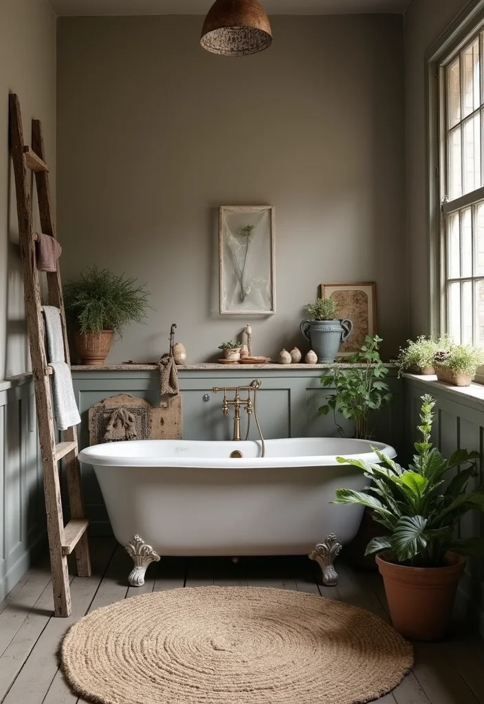 17 Taupe Bathroom Ideas With Elegant Warmth - 5. Rustic Taupe Decor with Vintage Finds