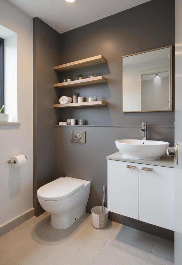 17 Taupe Bathroom Ideas With Elegant Warmth - 7. Taupe Accent Wall with Minimalist Decor