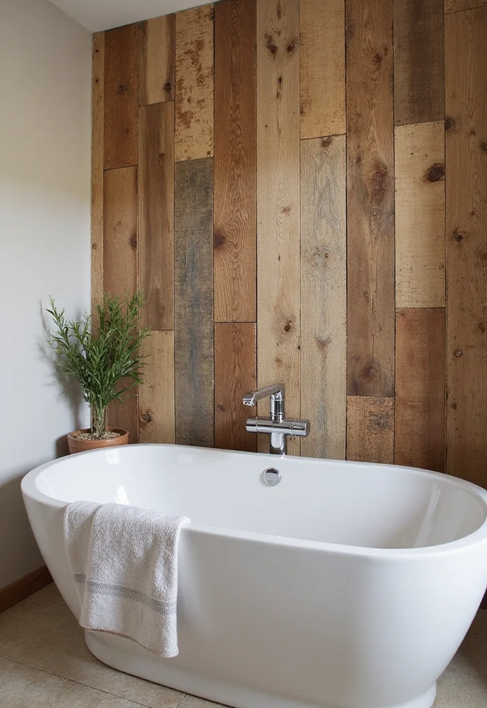 18 Bathroom Backsplash Ideas That Transform The Space - 1. Reclaimed Wood Panels