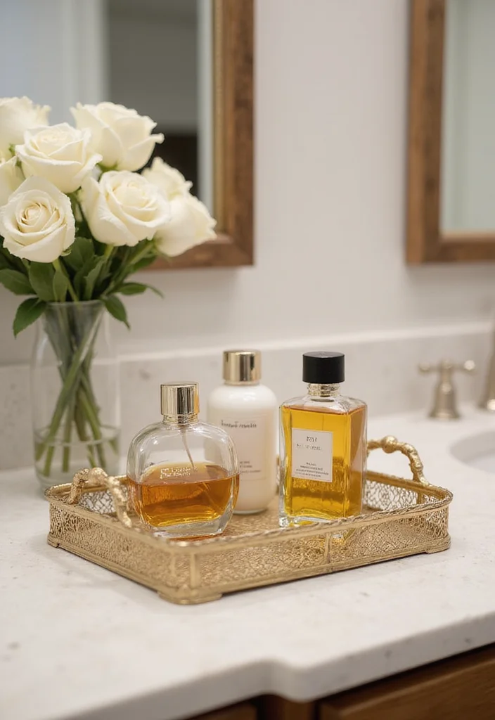 18 Bathroom Storage Ideas That Keep Things Organized - 12. Decorative Trays for Countertops
