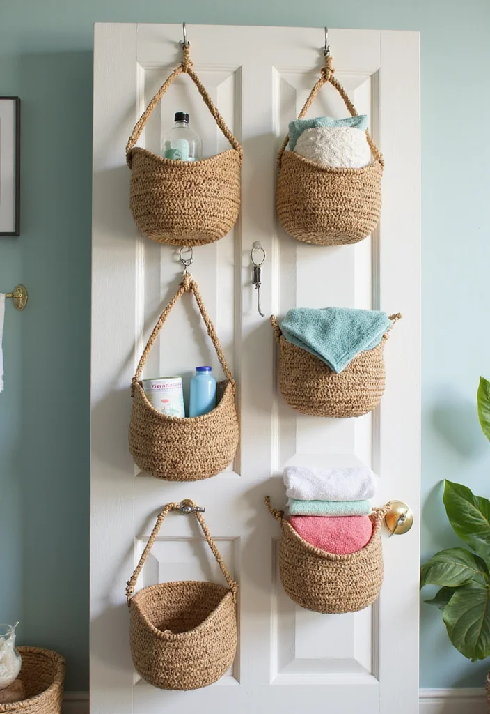 18 Bathroom Storage Ideas That Keep Things Organized - 5. Hanging Storage Baskets