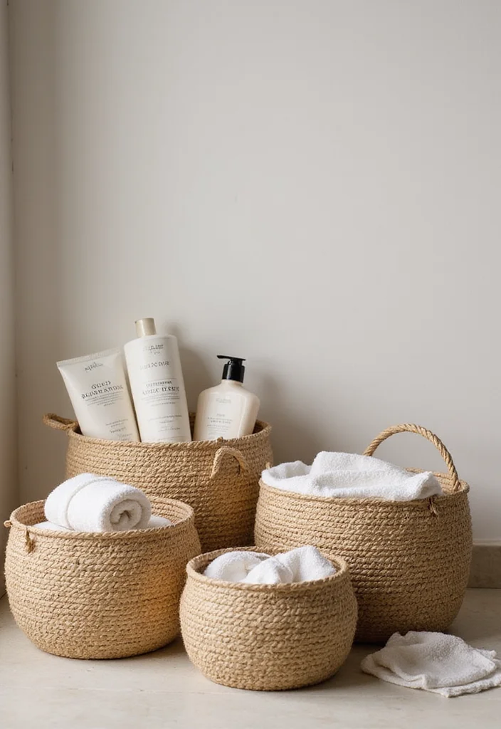 18 Bathroom Storage Ideas That Keep Things Organized - 7. Eco-Friendly Baskets