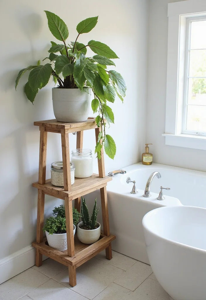 18 Bathroom Storage Ideas That Keep Things Organized - 9. Tiered Plant Stands