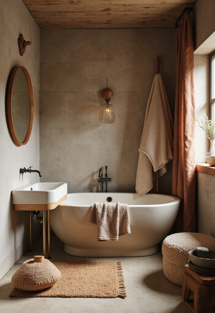 18 Neutral Bathroom Ideas That Feel Calm - 6. Earthy Tones with Textured Fabrics