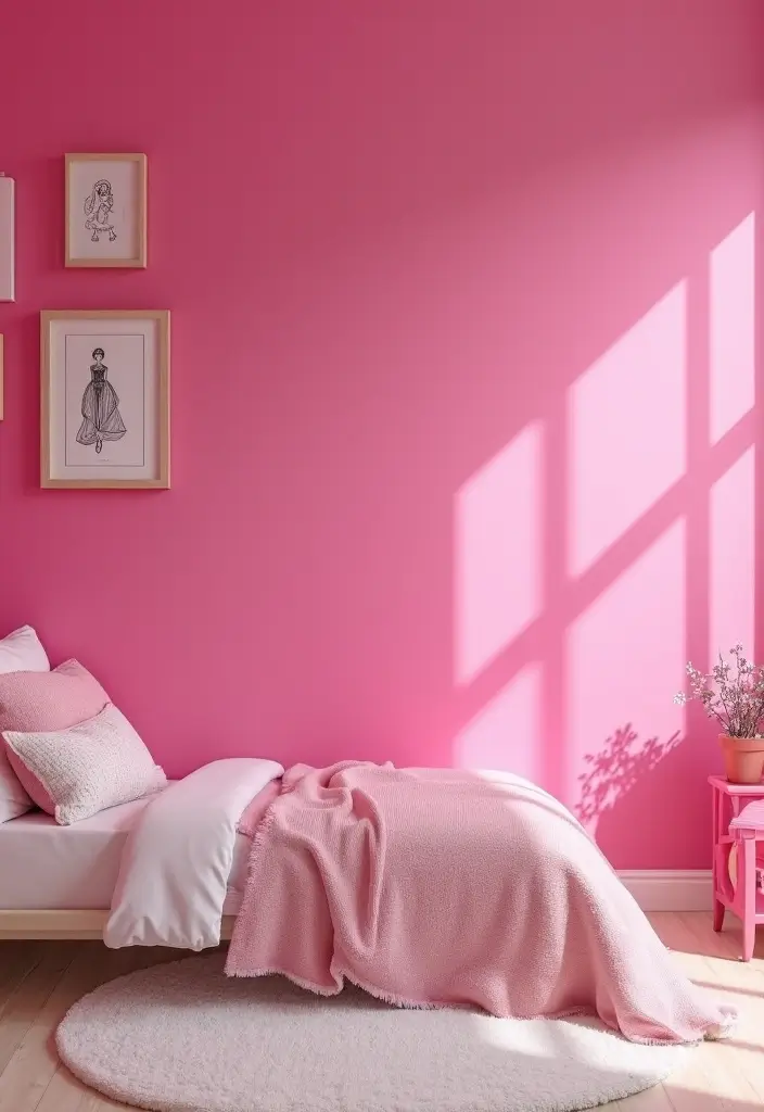 25 Barbie Bedroom Ideas for Kids That Are Pretty in Pink - 13. Pink Accent Wall