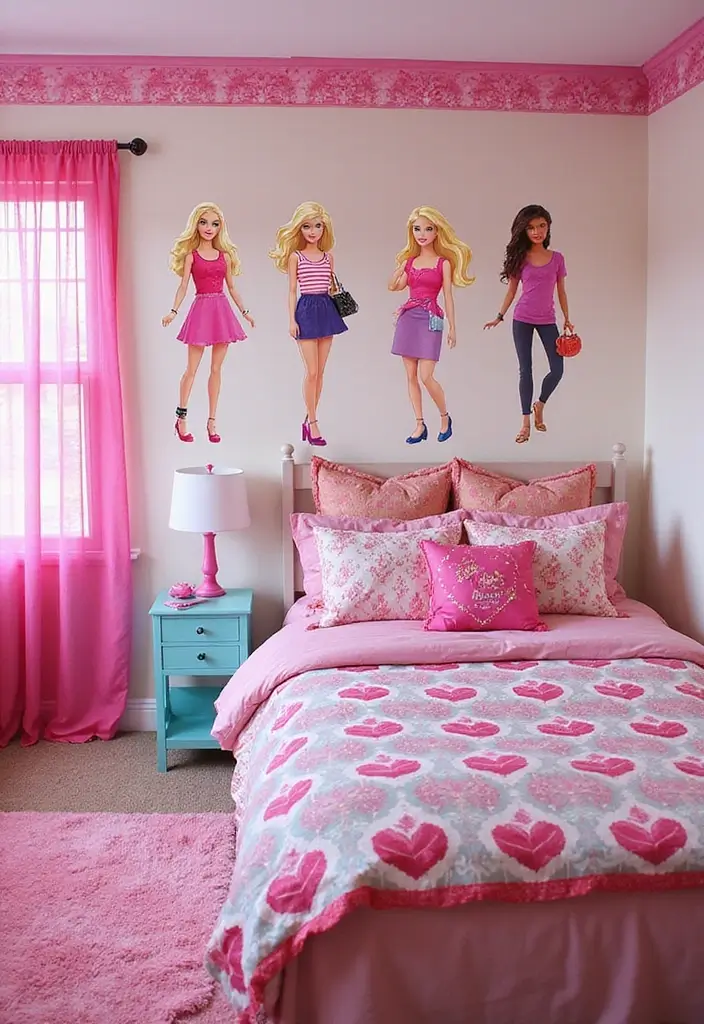 25 Barbie Bedroom Ideas for Kids That Are Pretty in Pink - 2. Barbie Dreamhouse Wall Decals
