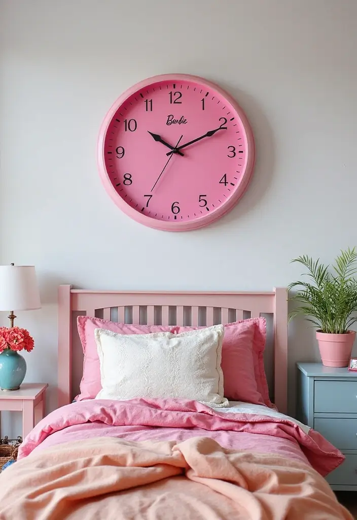 25 Barbie Bedroom Ideas for Kids That Are Pretty in Pink - 20. Barbie-themed Wall Clock