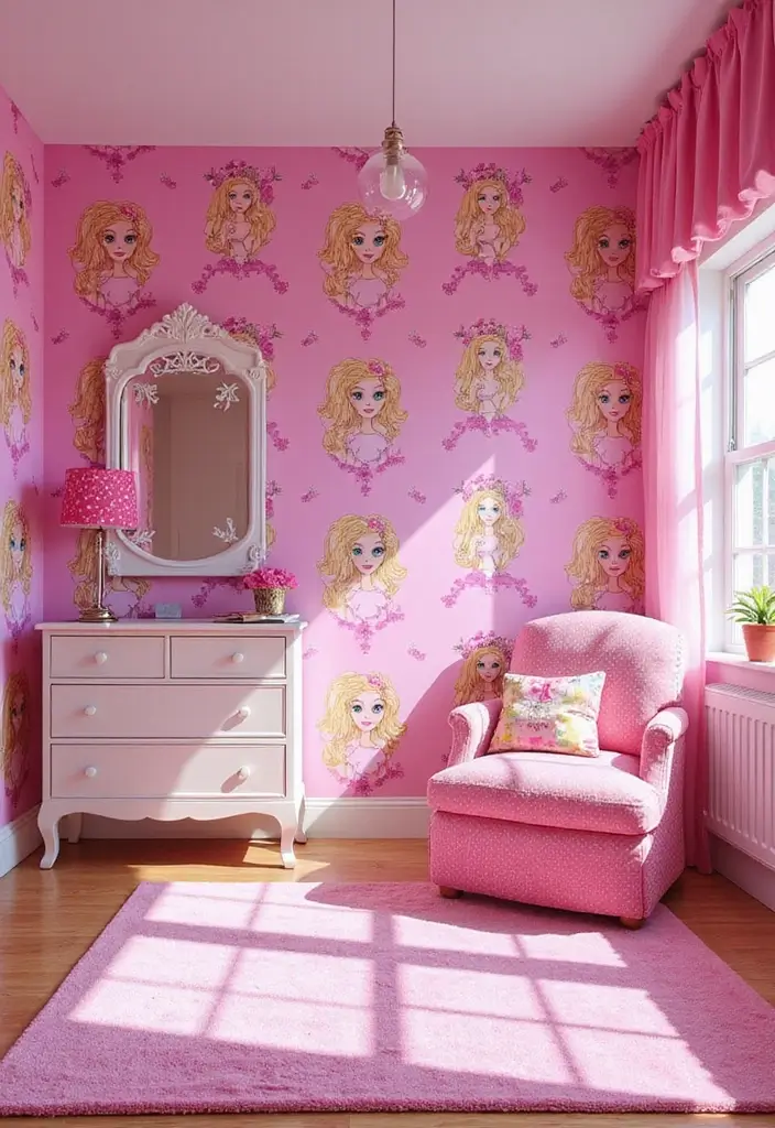 25 Barbie Bedroom Ideas for Kids That Are Pretty in Pink - 22. Fun Barbie-themed Wallpaper