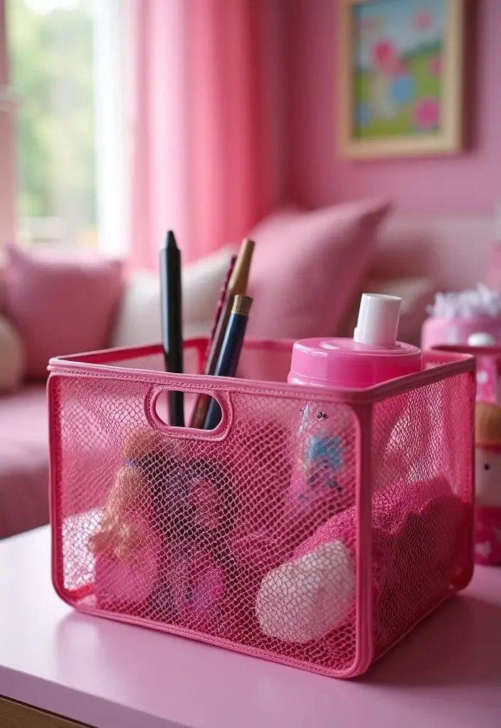 25 Barbie Bedroom Ideas for Kids That Are Pretty in Pink - 23. Barbie-themed Mesh Organizer
