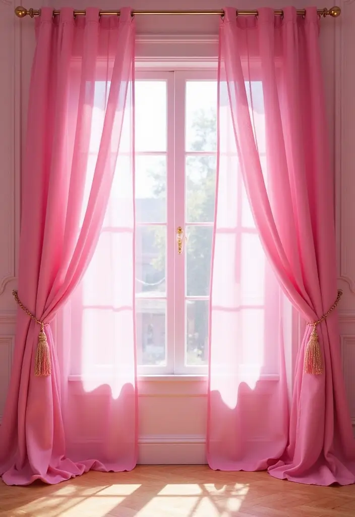 25 Barbie Bedroom Ideas for Kids That Are Pretty in Pink - 6. Dreamy Pink Curtains