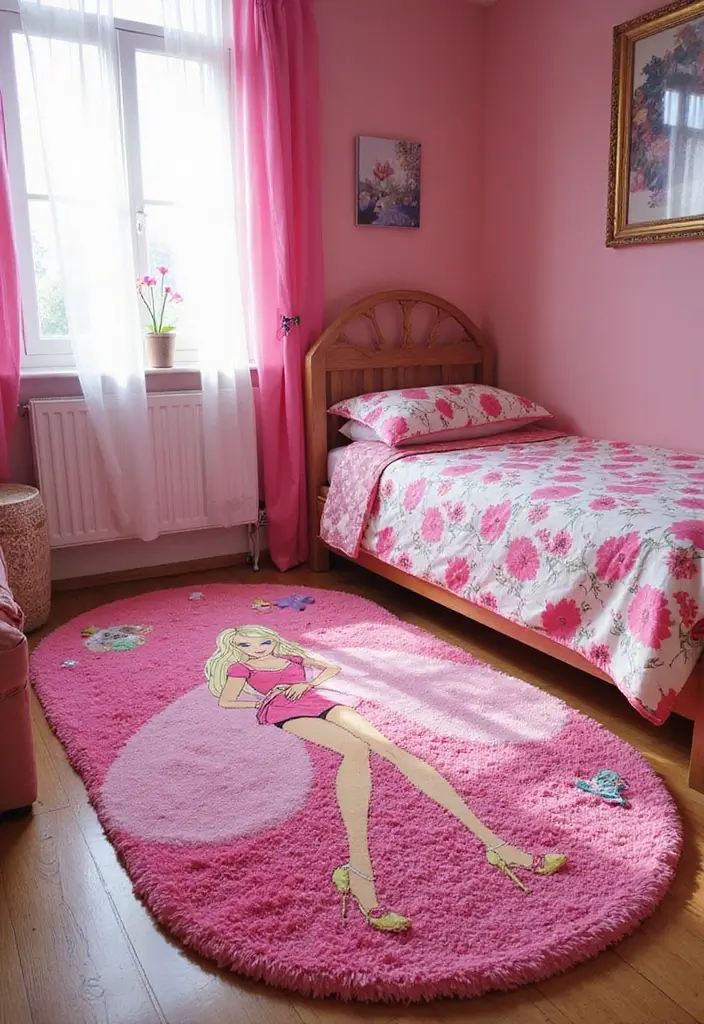 25 Barbie Bedroom Ideas for Kids That Are Pretty in Pink - 9. Whimsical Barbie Rug
