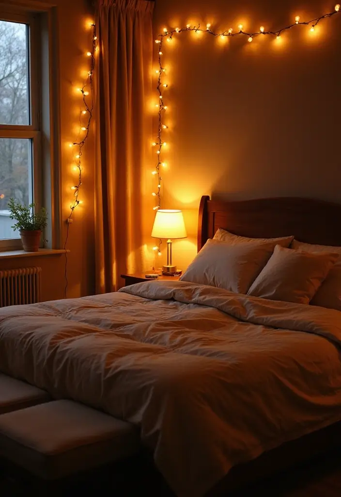 25 Bedroom Ideas with Brown Furniture That Feel Warm and Timeless - 14. Warm Lighting for Cozy Ambiance