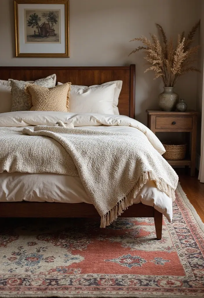 25 Bedroom Ideas with Brown Furniture That Feel Warm and Timeless - 17. Layered Rugs with Brown Furniture