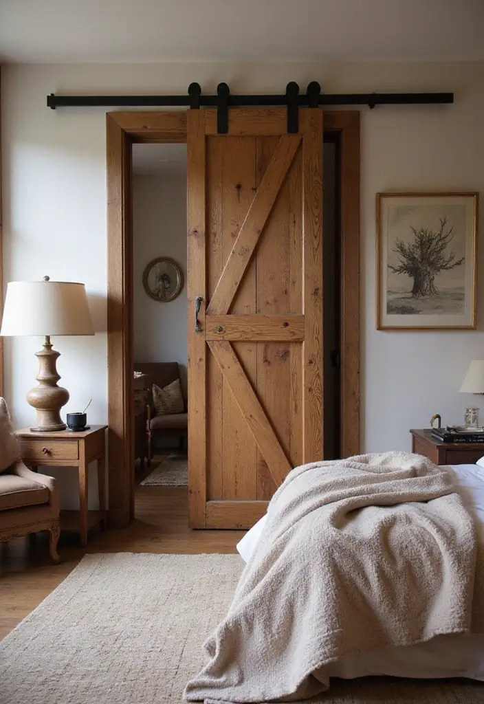 25 Bedroom Ideas with Brown Furniture That Feel Warm and Timeless - 19. Sliding Barn Doors with Brown Furniture